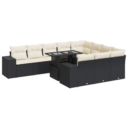 Set Divani da Giardino 11 pz con Cuscini in Polyrattan Nero | homemem39