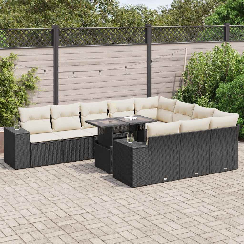 Set Divani da Giardino 11 pz con Cuscini in Polyrattan Nero | homemem39