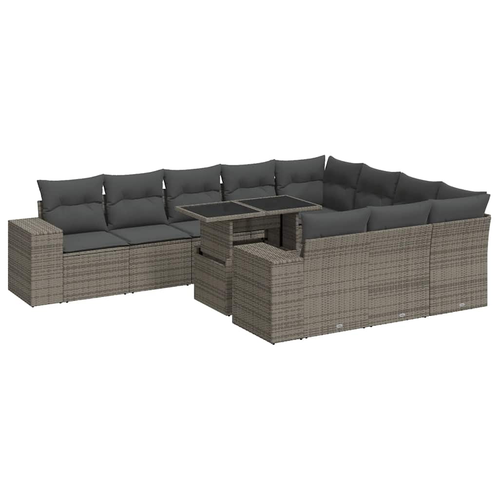 Set Divani da Giardino 11 pz con Cuscini in Polyrattan Grigio | homemem39