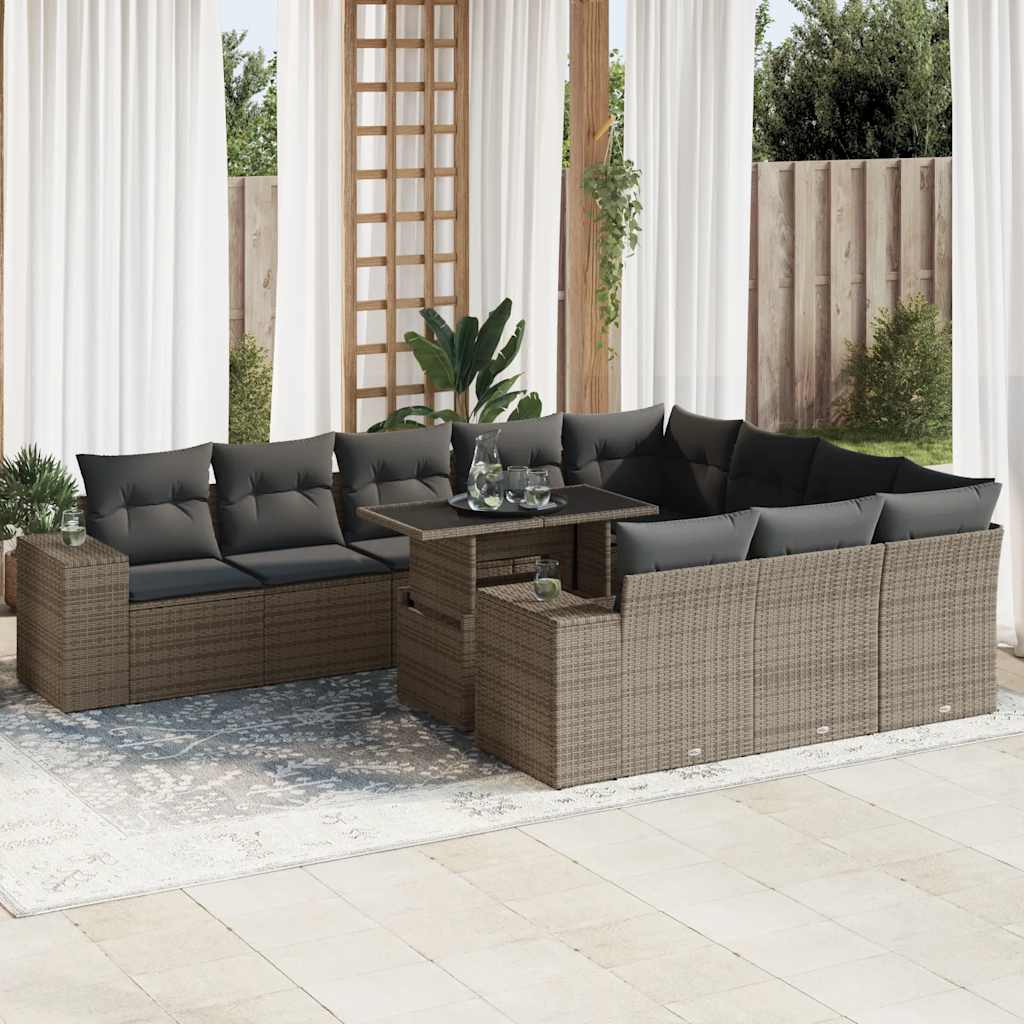 Set Divani da Giardino 11 pz con Cuscini in Polyrattan Grigio | homemem39