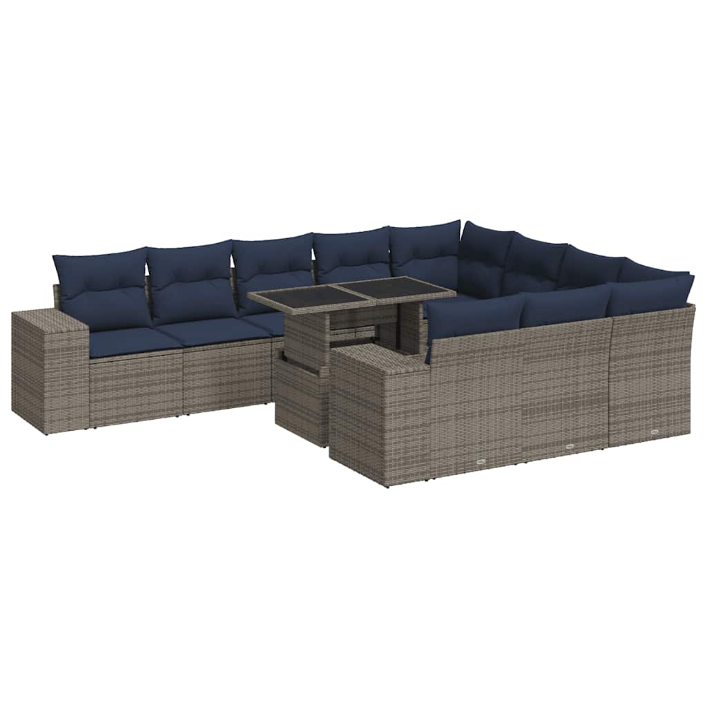 Set Divani Giardino 11 pz con Cuscini Polyrattan Acacia Grigio