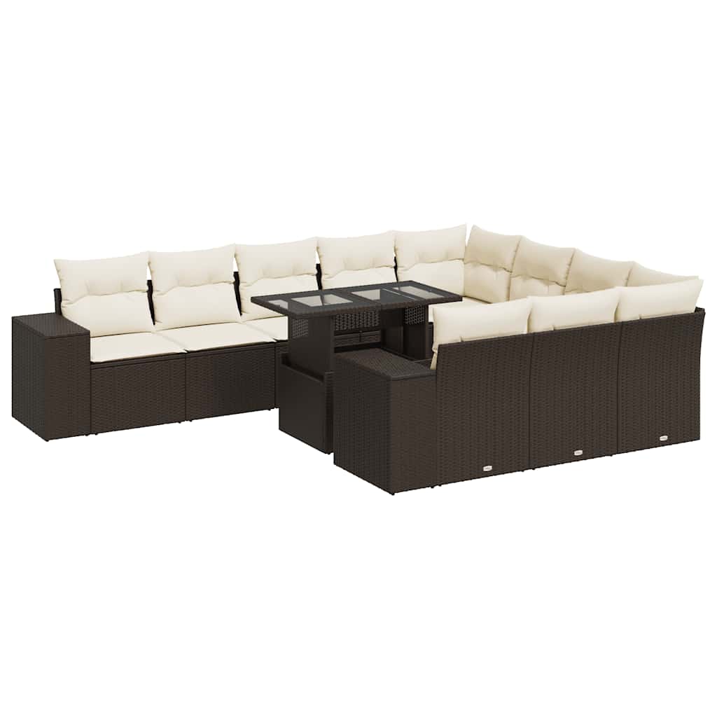 Set Divani da Giardino 11 pz con Cuscini Polyrattan Marrone | homemem39