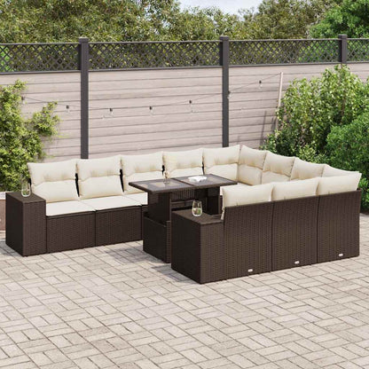 Set Divani da Giardino 11 pz con Cuscini Polyrattan Marrone | homemem39