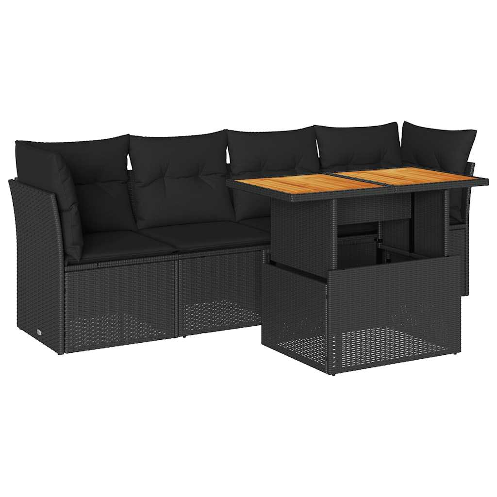 Set Divani da Giardino 5 pz con Cuscini in Polyrattan Nero | homemem39