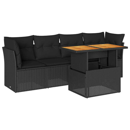 Set Divani da Giardino 5 pz con Cuscini in Polyrattan Nero | homemem39