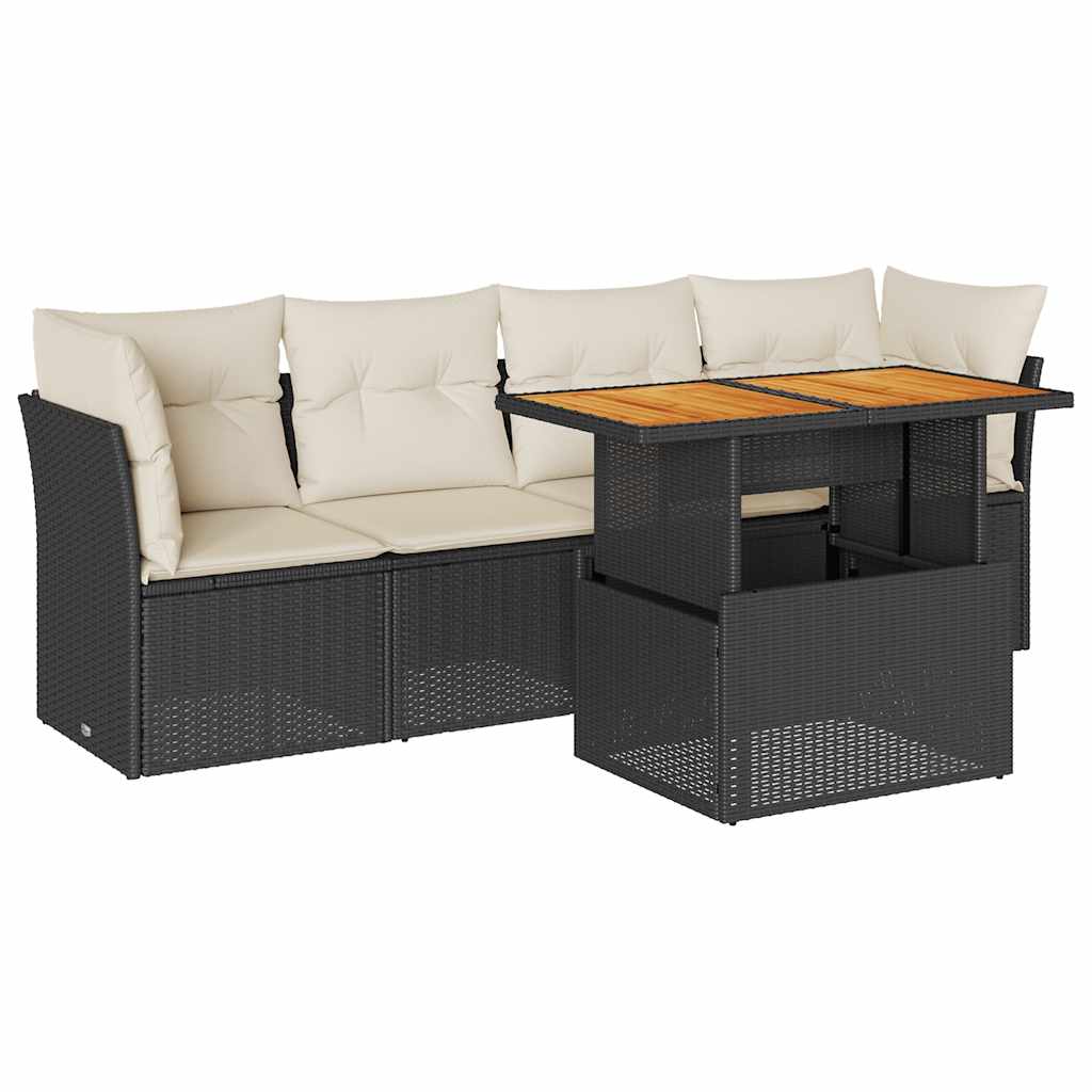 Set Divani da Giardino 5 pz con Cuscini in Polyrattan Nero | homemem39