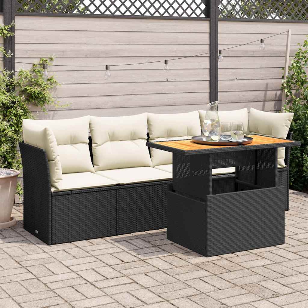 Set Divani da Giardino 5 pz con Cuscini in Polyrattan Nero | homemem39