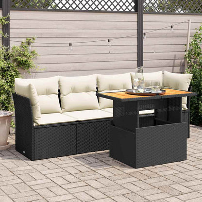 Set Divani da Giardino 5 pz con Cuscini in Polyrattan Nero | homemem39