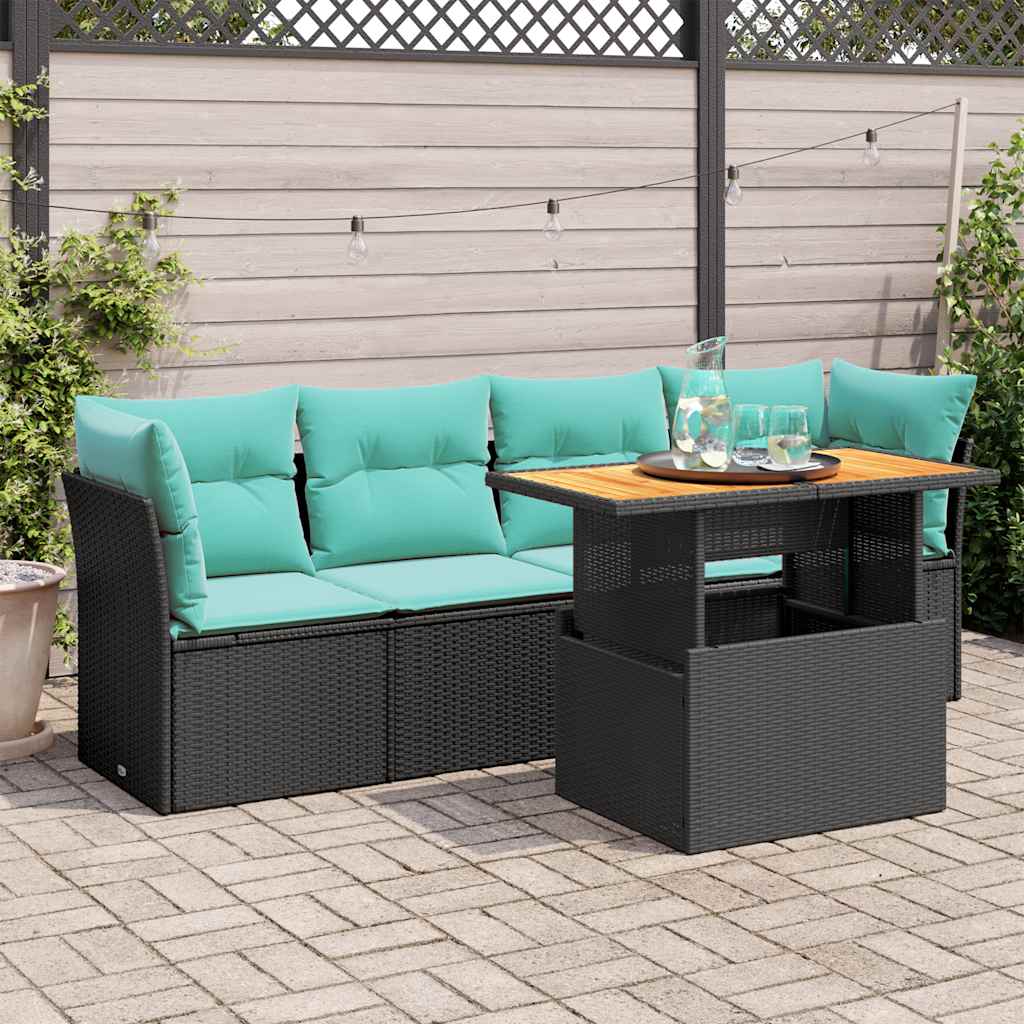 Set Divani da Giardino 5 pz con Cuscini in Polyrattan Nero | homemem39
