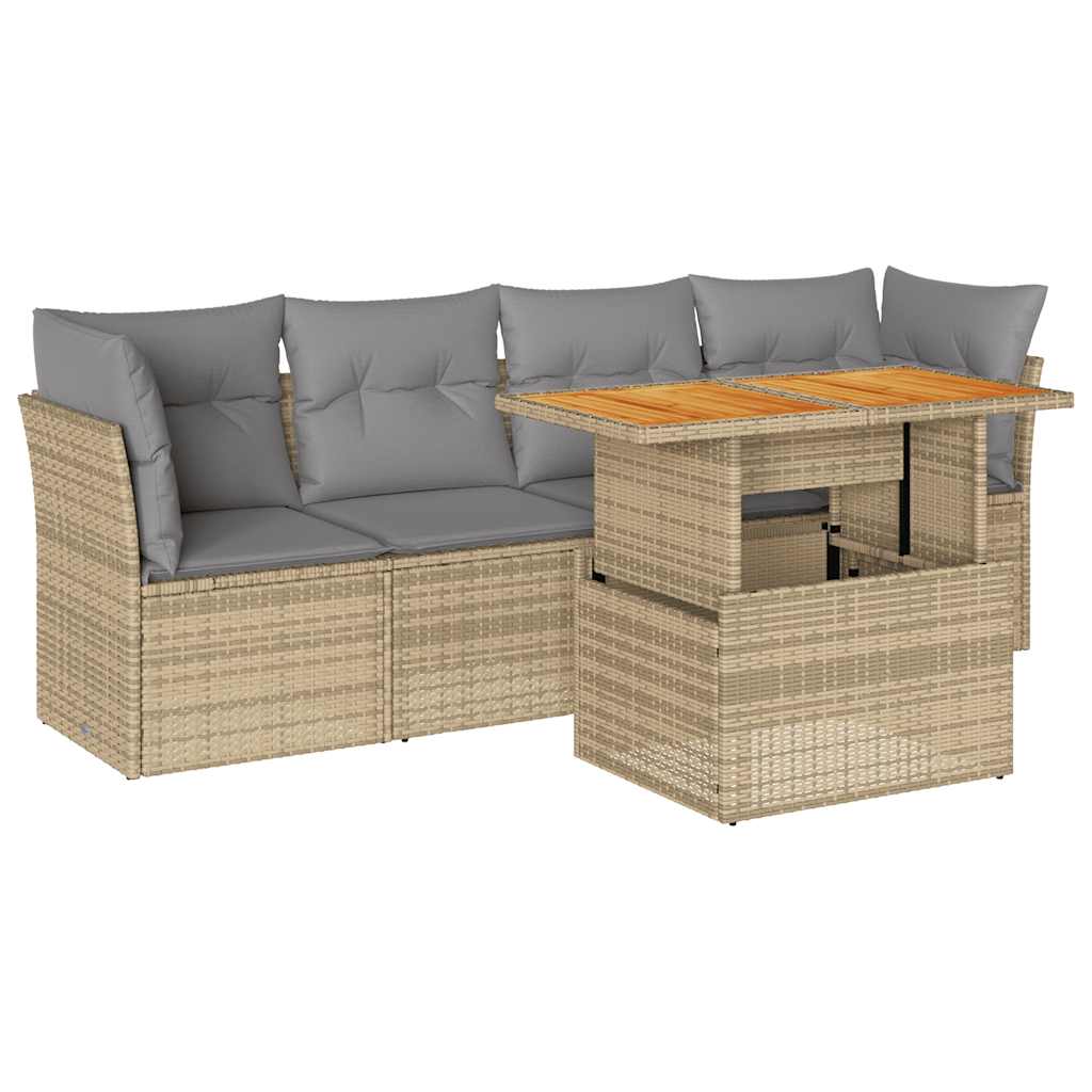 Set Divano da Giardino 5 pz con Cuscini Beige in Polyrattan | homemem39