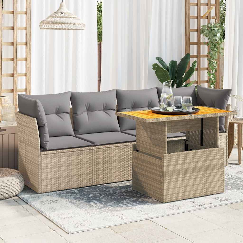 Set Divano da Giardino 5 pz con Cuscini Beige in Polyrattan | homemem39