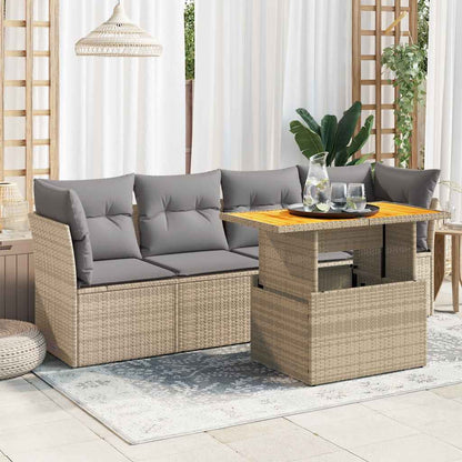 Set Divano da Giardino 5 pz con Cuscini Beige in Polyrattan | homemem39