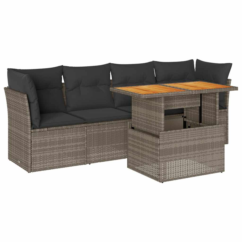 Set Divano da Giardino 5 pz con Cuscini Grigio in Polyrattan | homemem39