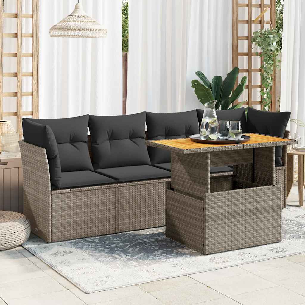 Set Divano da Giardino 5 pz con Cuscini Grigio in Polyrattan | homemem39
