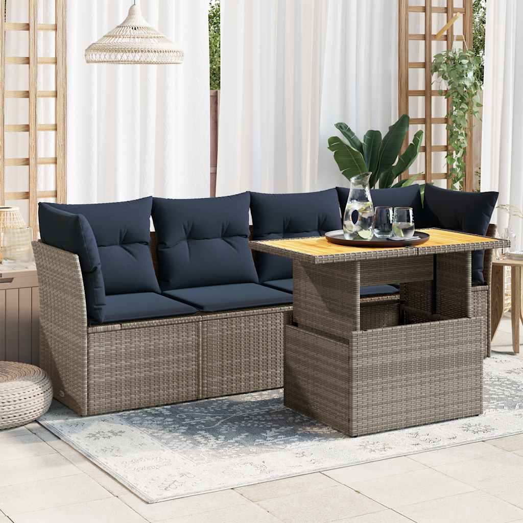 Set Divano da Giardino 5 pz con Cuscini Grigio in Polyrattan | homemem39