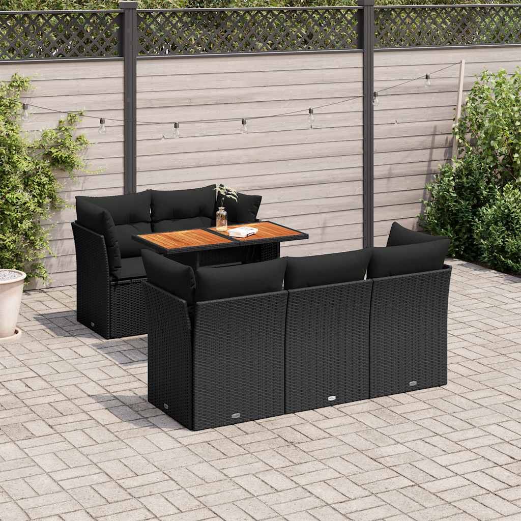 Set Divano da Giardino 6 pz con Cuscini Nero in Polyrattan | homemem39
