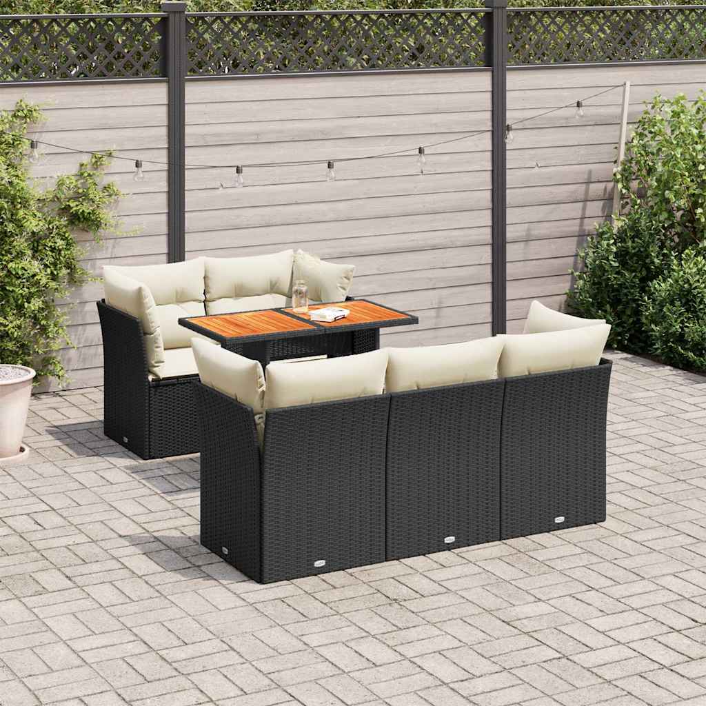 Set Divano da Giardino 6 pz con Cuscini Nero in Polyrattan | homemem39