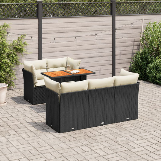 Set Divano da Giardino 6 pz con Cuscini Nero in Polyrattan