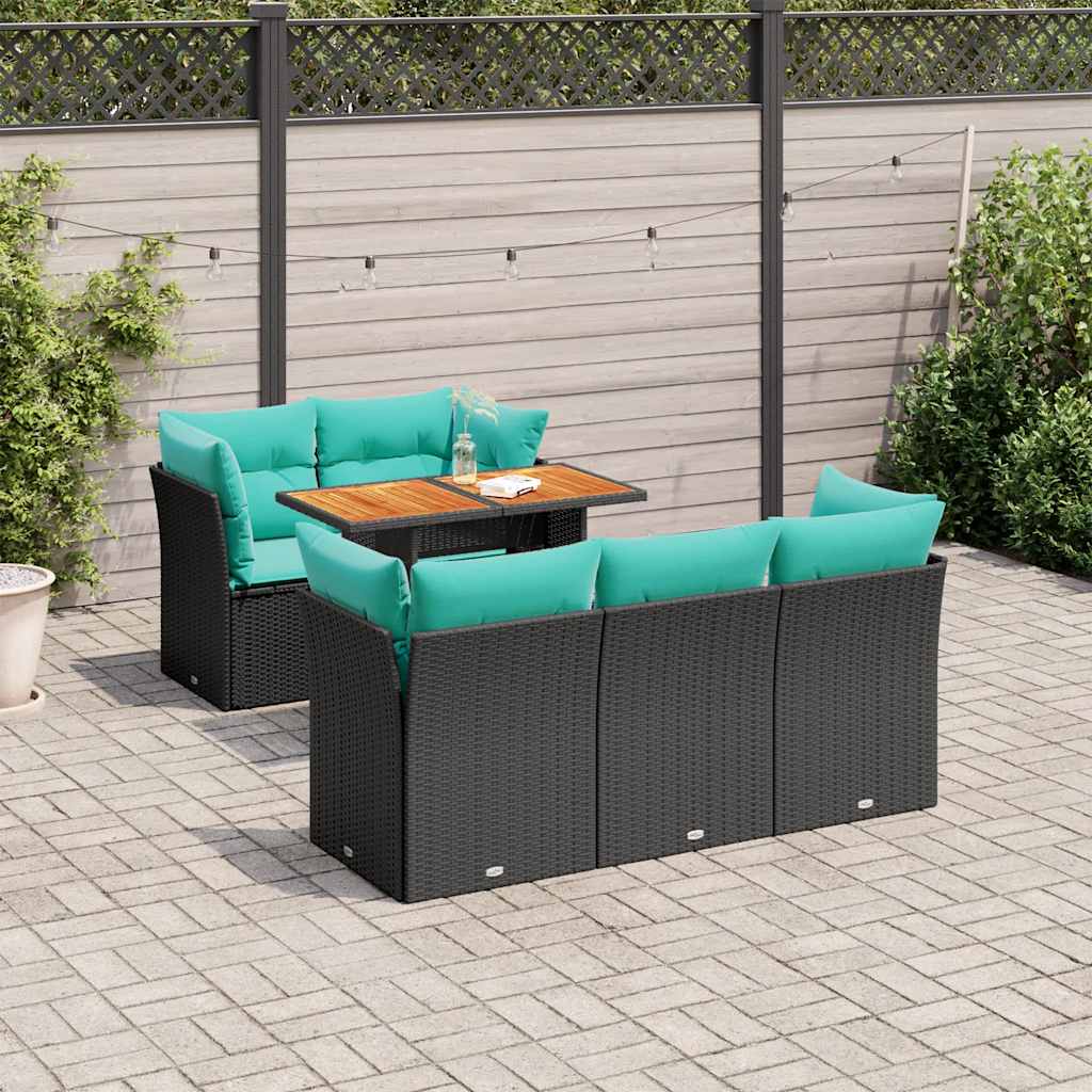 Set Divano da Giardino 6 pz con Cuscini Nero in Polyrattan | homemem39