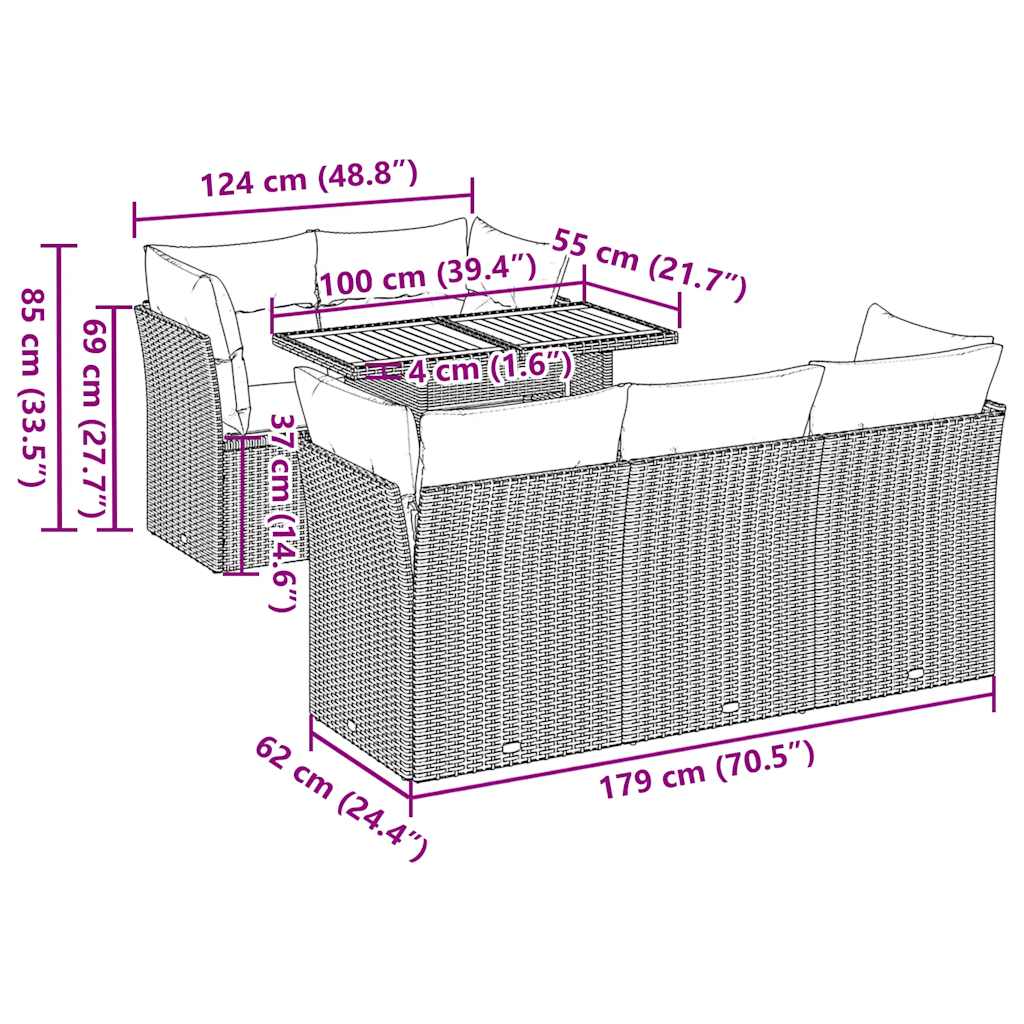 Set Divano da Giardino 6 pz con Cuscini Grigio in Polyrattan | homemem39
