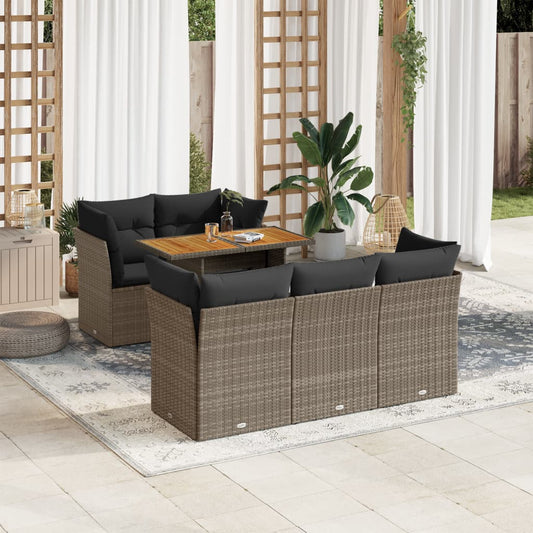 Set Divano da Giardino 6 pz con Cuscini Grigio in Polyrattan