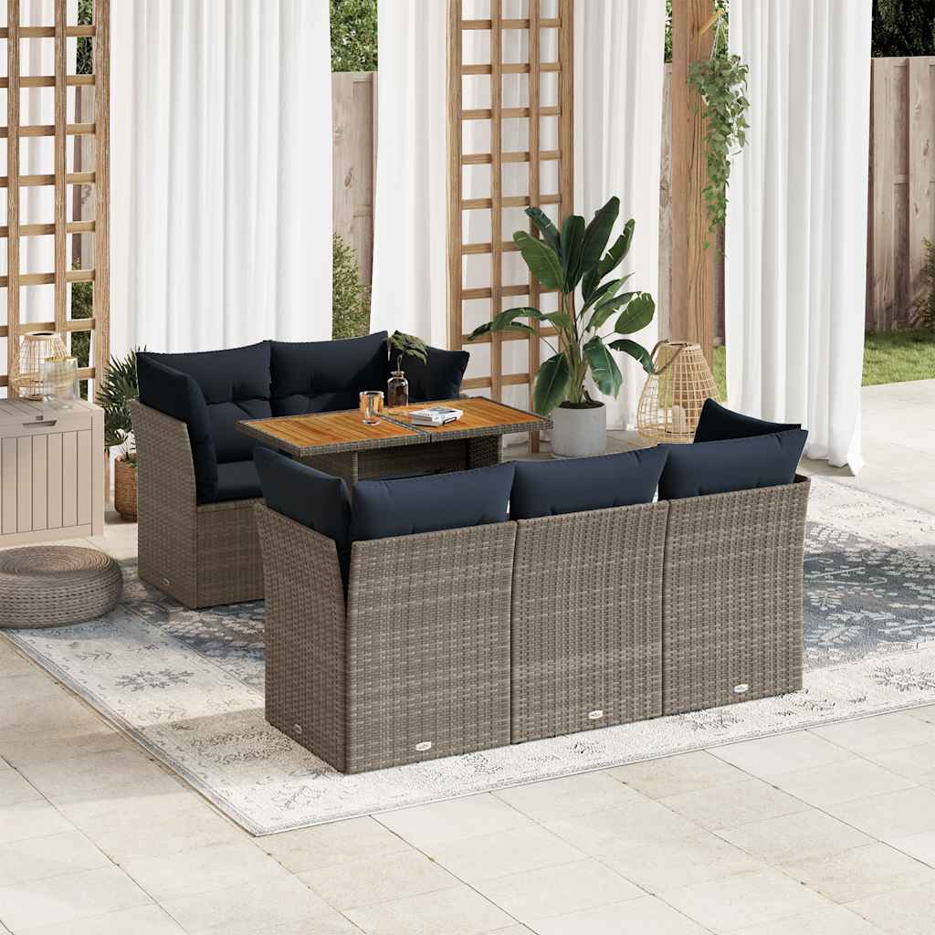 Set Divano da Giardino 6 pz con Cuscini Grigio in Polyrattan | homemem39