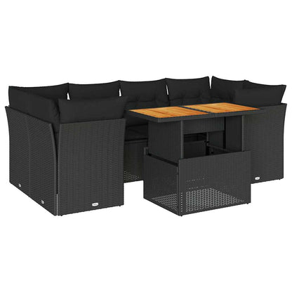 Set Divani da Giardino con Cuscini 7pz Nero Polyrattan