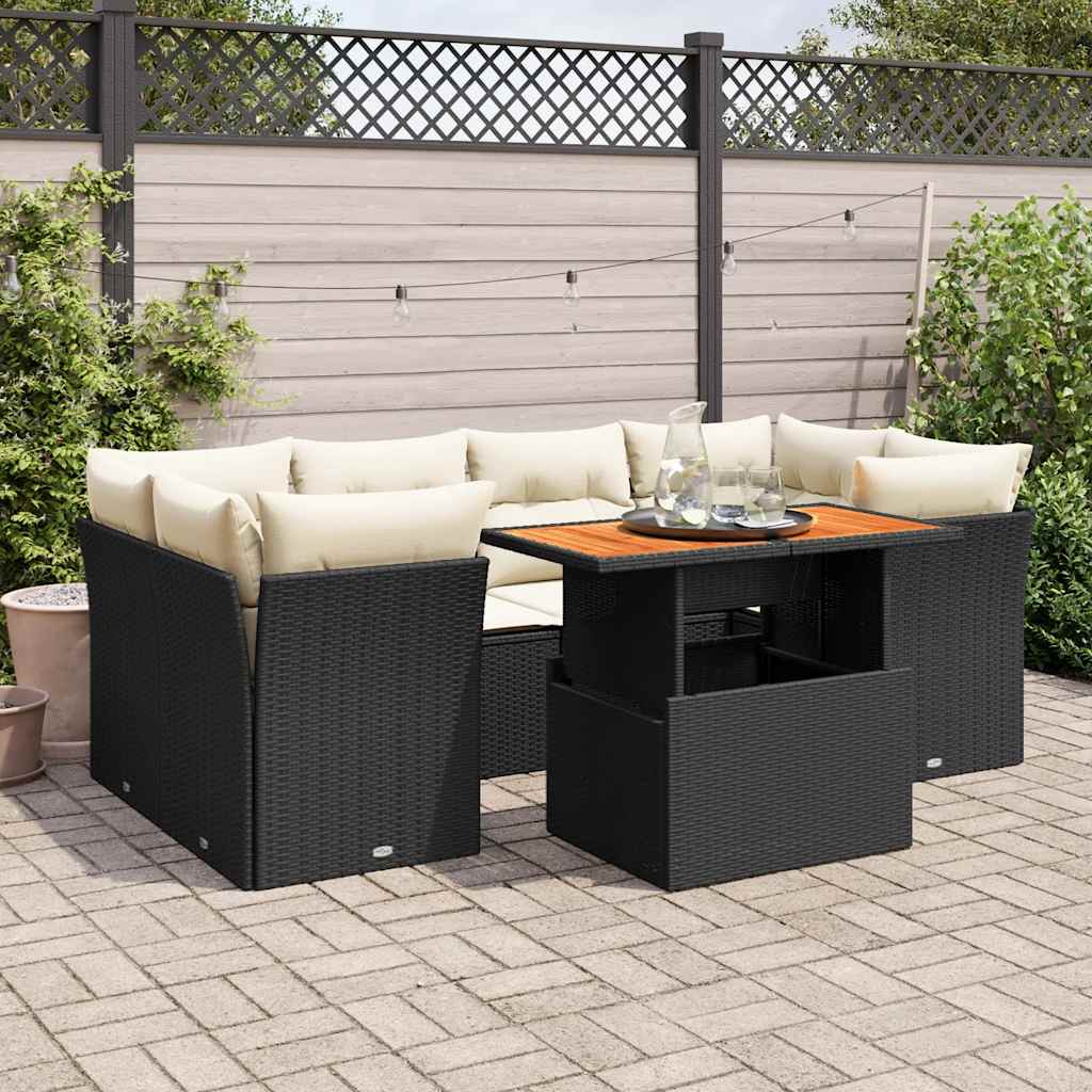 Set Divani da Giardino con Cuscini 7pz Nero Polyrattan | homemem39