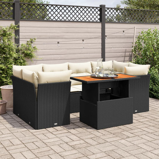 Set Divani da Giardino con Cuscini 7pz Nero Polyrattan