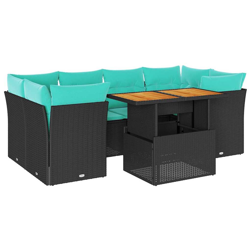 Set Divani da Giardino con Cuscini 7pz Nero Polyrattan | homemem39