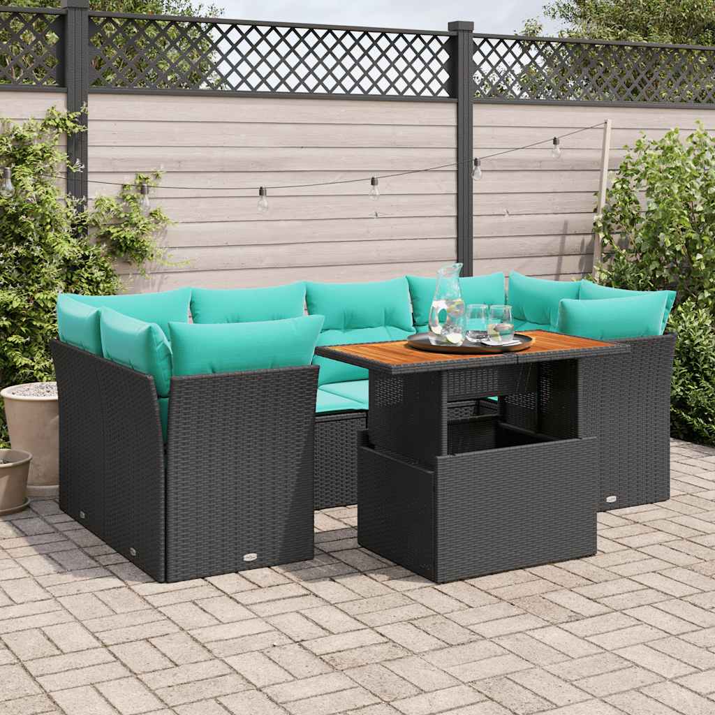 Set Divani da Giardino con Cuscini 7pz Nero Polyrattan | homemem39