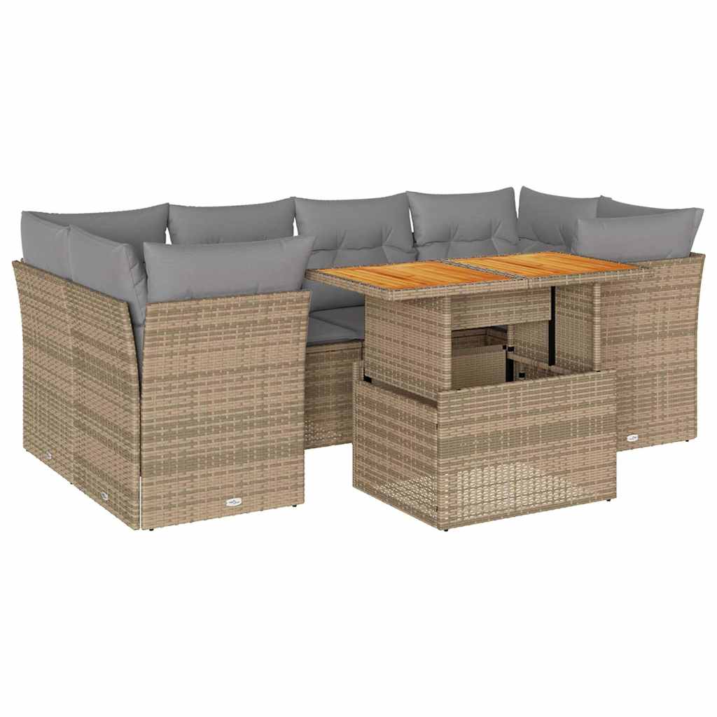 Set Divani da Giardino 7 pz con Cuscini Beige in Polyrattan | homemem39