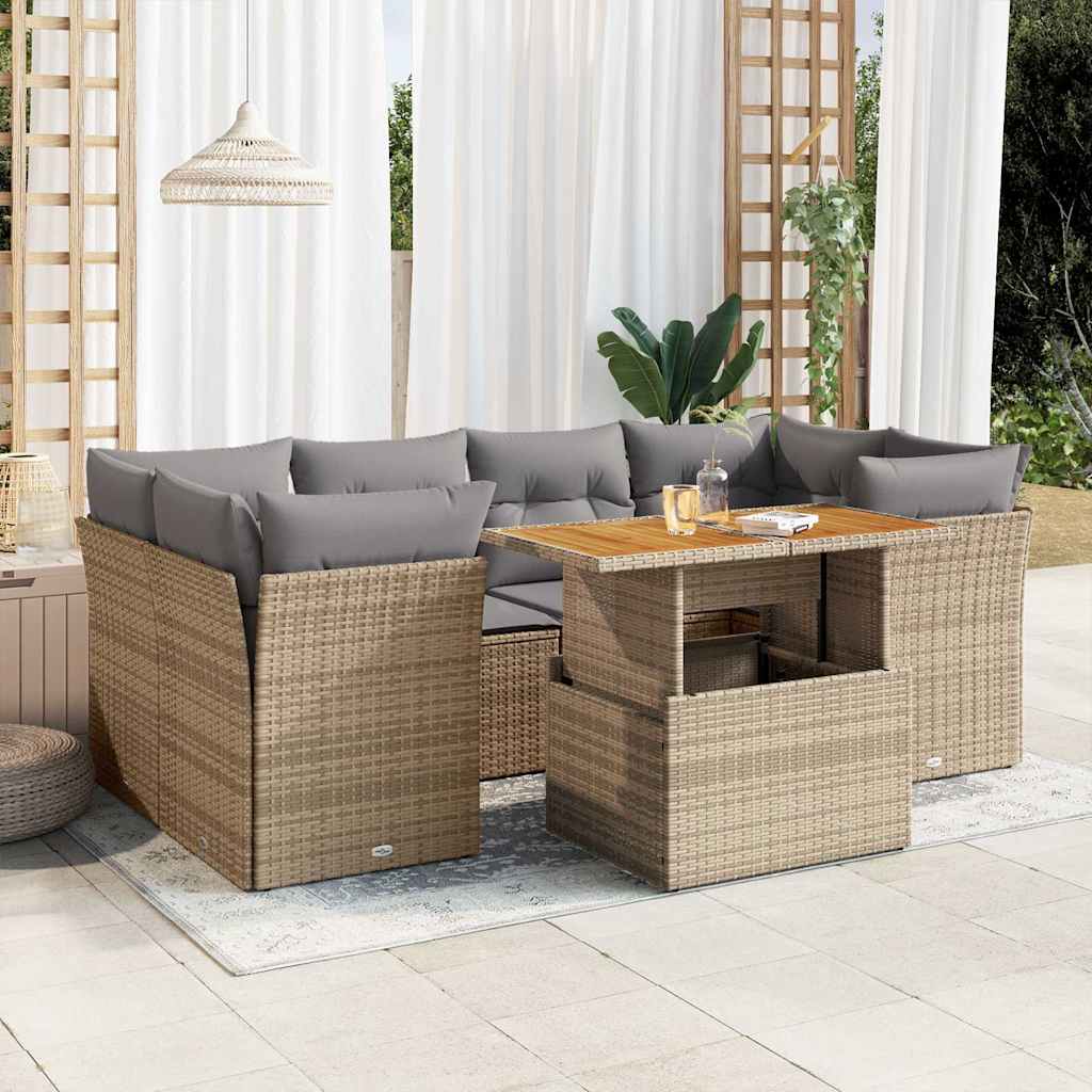Set Divani da Giardino 7 pz con Cuscini Beige in Polyrattan | homemem39