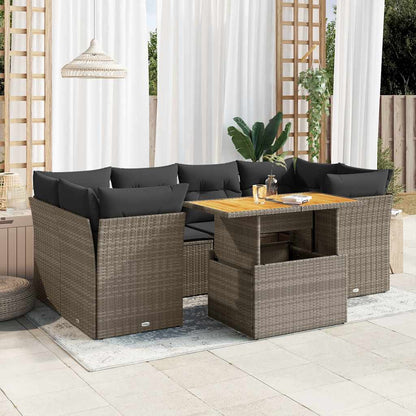 Set Divani da Giardino 7 pz con Cuscini Grigio in Polyrattan | homemem39