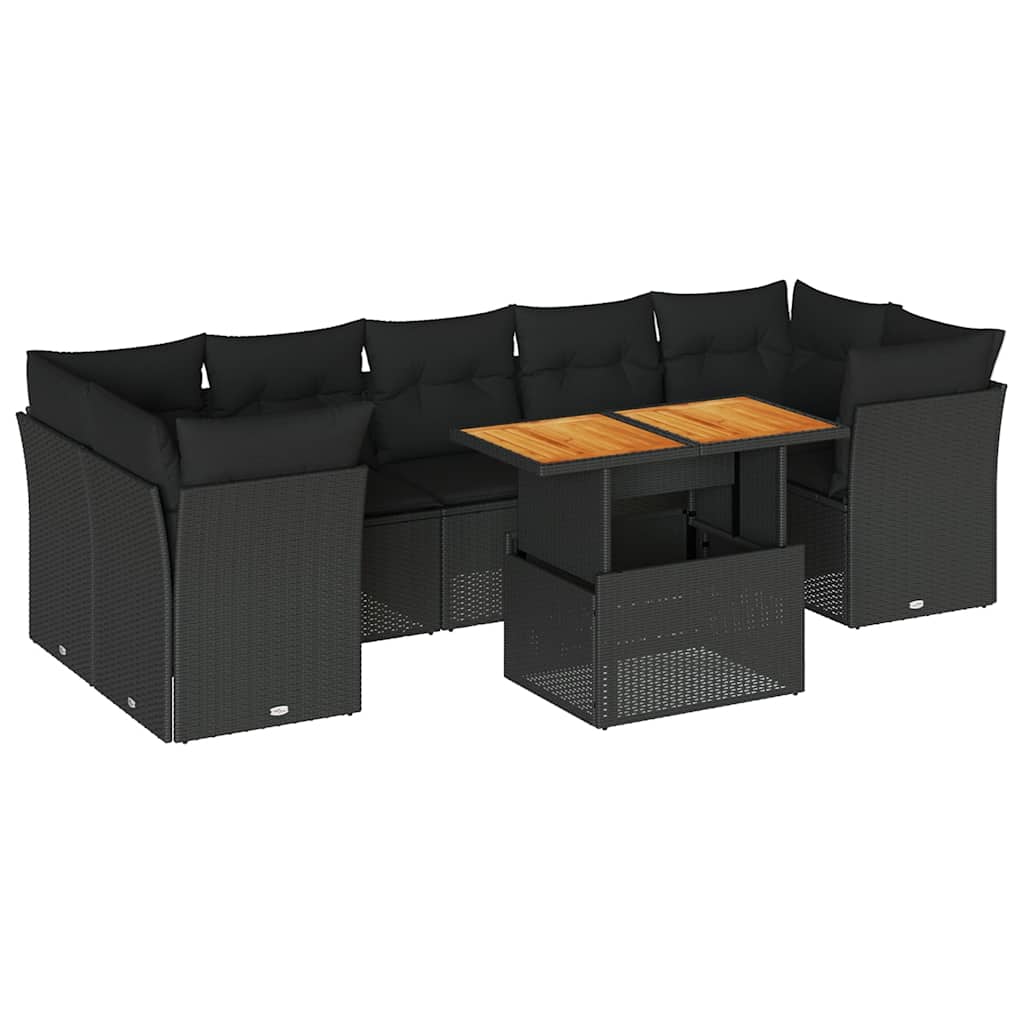 Set Divani da Giardino con Cuscini 8 pz Nero in Polyrattan | homemem39