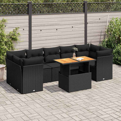 Set Divani da Giardino con Cuscini 8 pz Nero in Polyrattan | homemem39