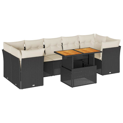 Set Divani da Giardino con Cuscini 8 pz Nero in Polyrattan | homemem39