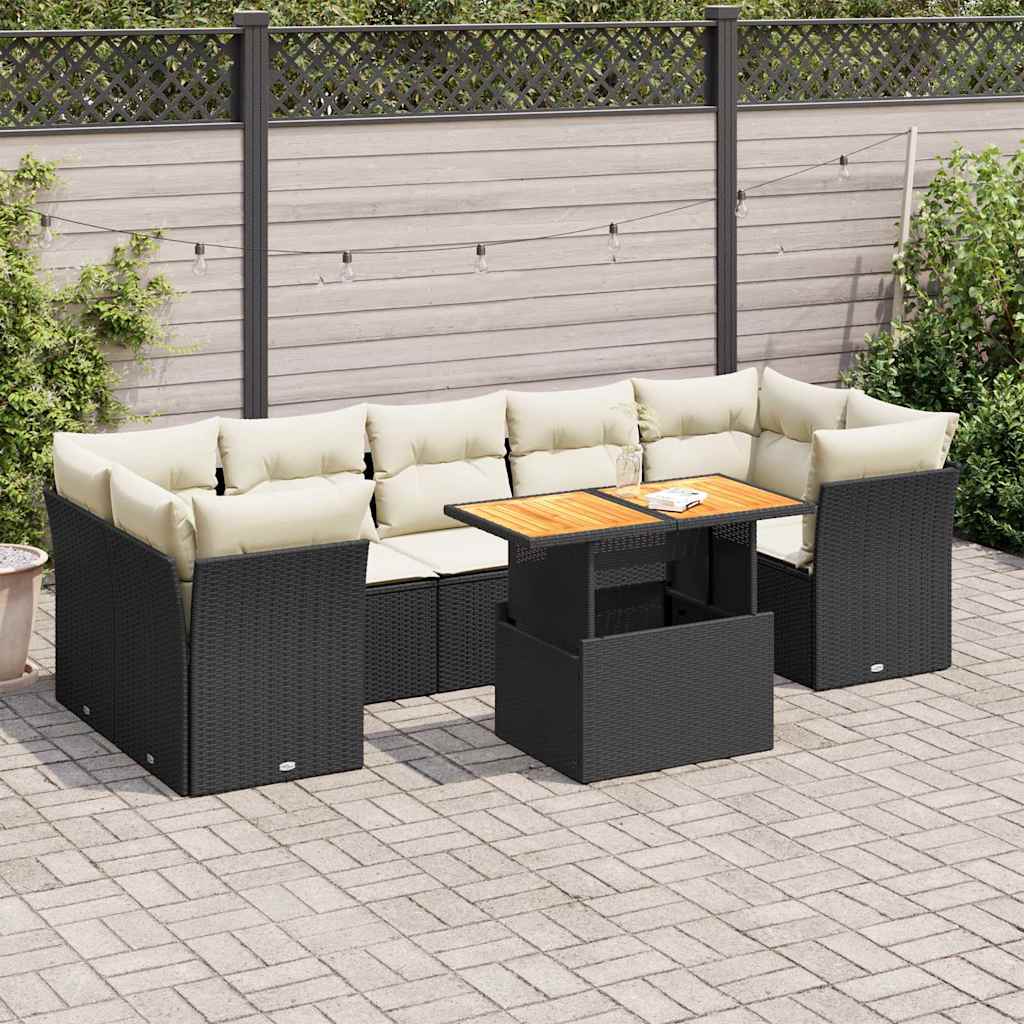 Set Divani da Giardino con Cuscini 8 pz Nero in Polyrattan | homemem39