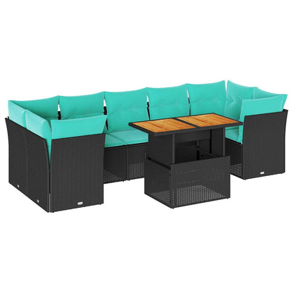 Set Divano da Giardino 8 pz con Cuscini Nero in Polyrattan | homemem39