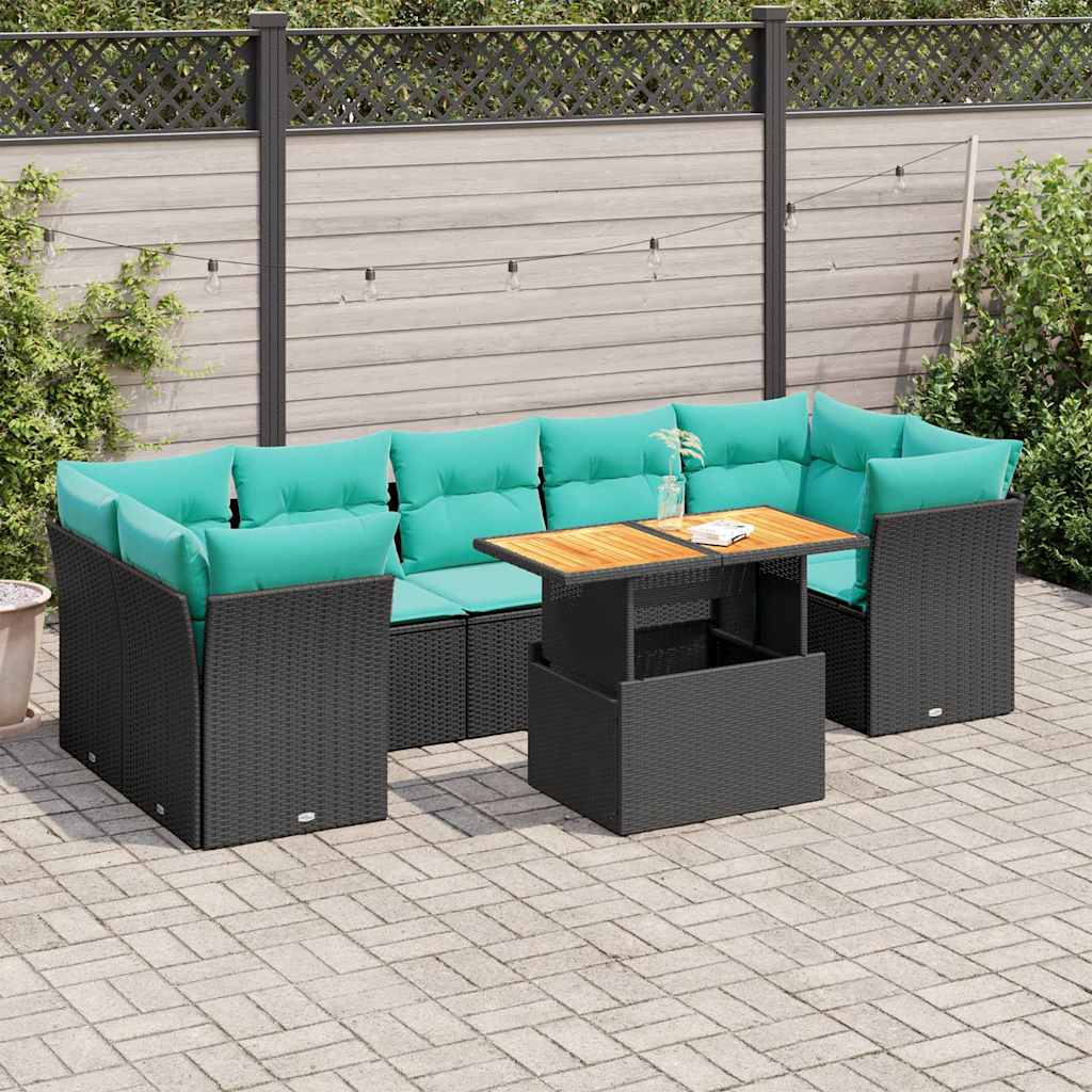Set Divano da Giardino 8 pz con Cuscini Nero in Polyrattan | homemem39
