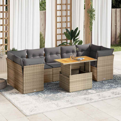 Set Divano da Giardino 8 pz con Cuscini Beige in Polyrattan | homemem39