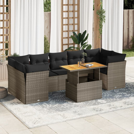 Set Divano da Giardino 8 pz con Cuscini Grigio in Polyrattan