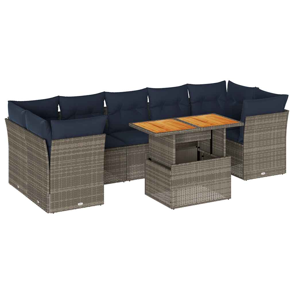 Set Divano da Giardino 8 pz con Cuscini Grigio in Polyrattan | homemem39