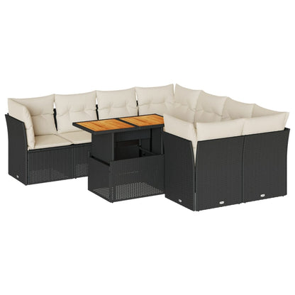 Set Divani da Giardino 9 pz con Cuscini Nero in Polyrattan