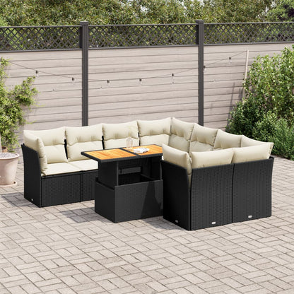 Set Divani da Giardino 9 pz con Cuscini Nero in Polyrattan