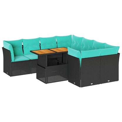 Set Divani da Giardino 9 pz con Cuscini Nero in Polyrattan | homemem39