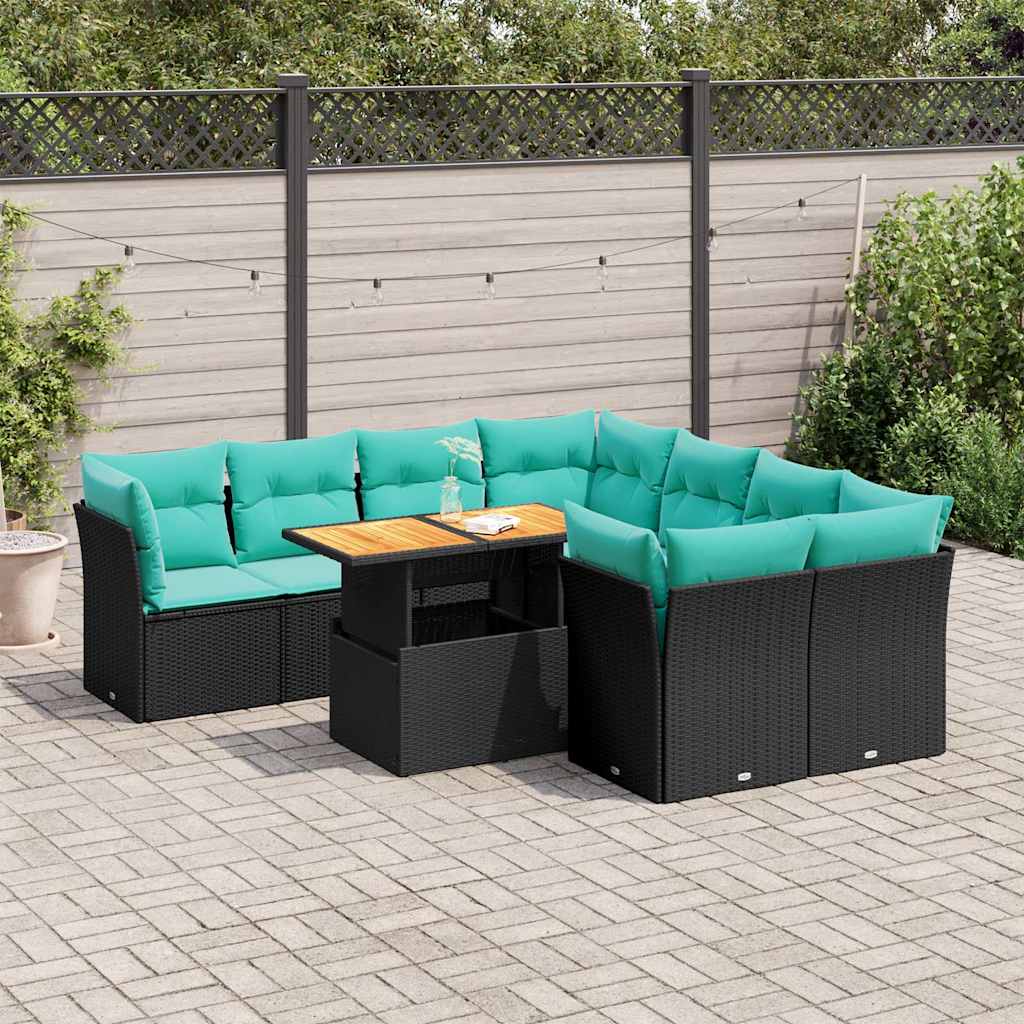 Set Divani da Giardino 9 pz con Cuscini Nero in Polyrattan | homemem39