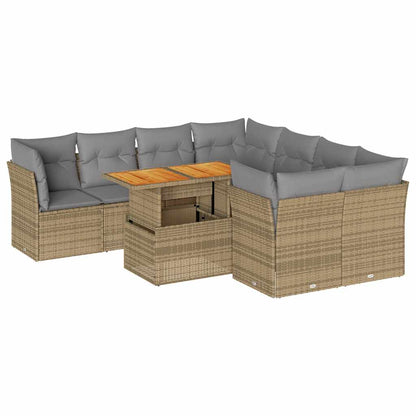 Set Divano da Giardino 9 pz con Cuscini Beige in Polyrattan | homemem39