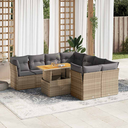 Set Divano da Giardino 9 pz con Cuscini Beige in Polyrattan | homemem39