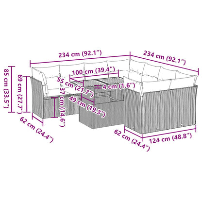 Set Divano da Giardino 9 pz con Cuscini Grigio in Polyrattan | homemem39